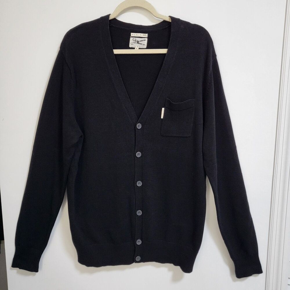 MARC ECKO Cut & Sew Cardigan Mens XL 100% Cotton Black Minimalist Classic